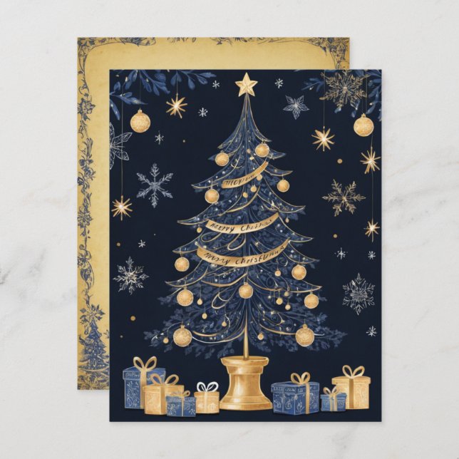 Dark blue Christmas Tree and Gift Card (Front/Back)