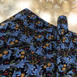 Dark Blue Christmas William Morris Inspired Wrapping Paper<br><div class="desc">This ornate elegant William Morris inspired Christmas wrapping paper design is made from a pattern of hand painted flourish motifs,  decorated with sprigs of holly and pine cones,  with a dark blue background.</div>