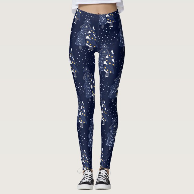 DARK BLUE CHRISTMAS WINTER FOREST MONOGRAM LEGGINGS (Front)