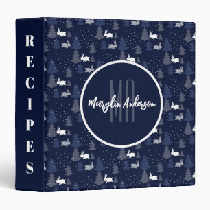 DARK BLUE CHRISTMAS WINTER TREES AND BUNNIES 3 RING BINDER