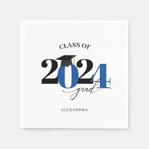 Dark Blue Class of 2024 Graduate Modern Tyopgraphy Napkins