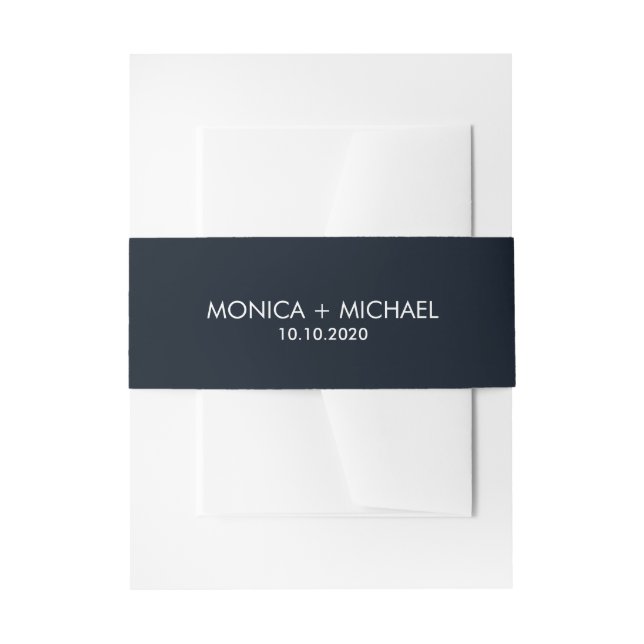 Dark Blue Classic Personalized Wedding Invitation Belly Band (Front Example)