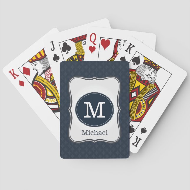 Dark Blue Classy Custom Monogram Playing Cards (Back)