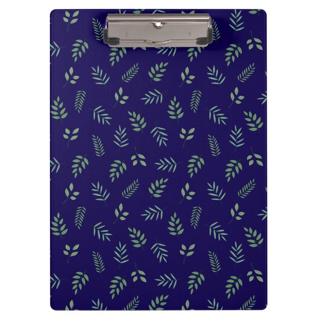 Dark Blue Clipboard with Elegant All-Over Leaf Des (Front)