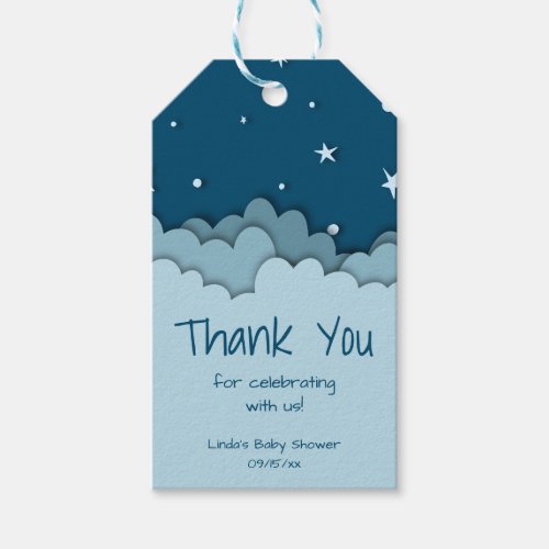 Dark Blue Clouds  Stars Thank You Baby Shower Gift Tags