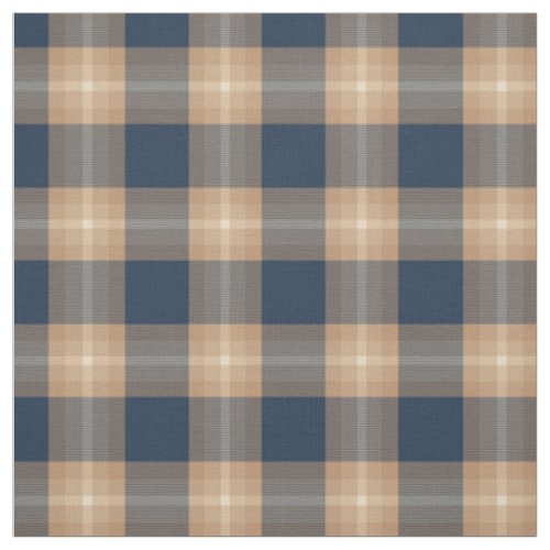 Dark Blue Coffee Tan Brown Tartan Squares Pattern Fabric