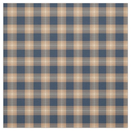 Dark Blue Coffee Tan Brown Tartan Squares Pattern Fabric