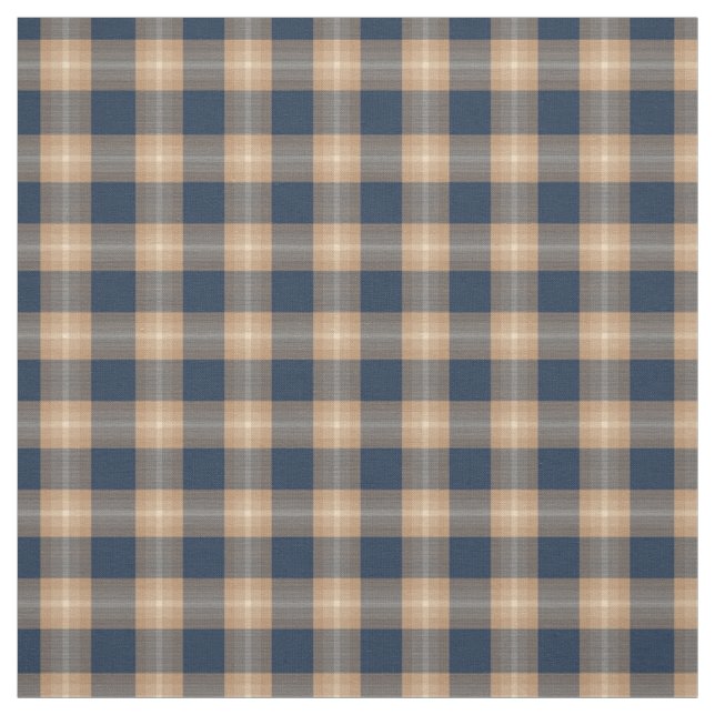 Dark Blue Coffee Tan Brown Tartan Squares Pattern Fabric (Swatch)