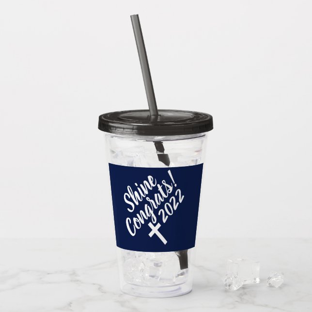 Dark Blue Congratulations Graduation Bible Verse Acrylic Tumbler (Front Ice)