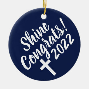 Dark Blue Congratulations Graduation Bible Verse Ceramic Ornament