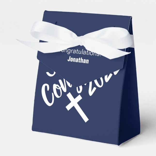 Dark Blue Congratulations Graduation Bible Verse Favor Boxes (Front Side)