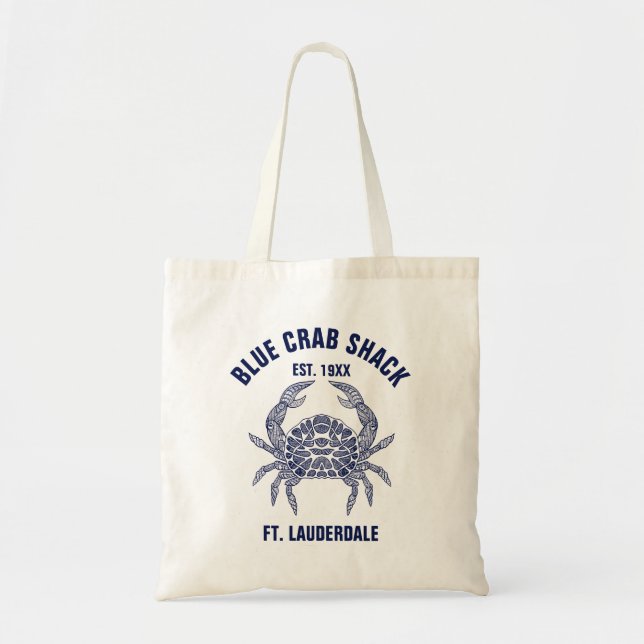 Dark-blue Crab Illustration Template Tote Bag (Front)