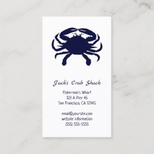Dark Blue Crab Silhouette Seafood Restaurant Business Card