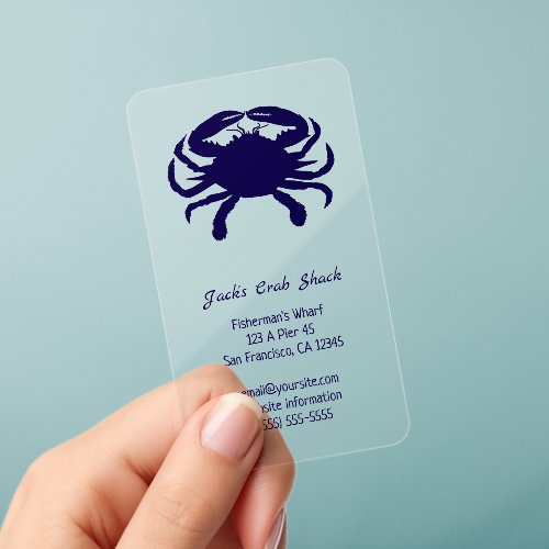 Dark Blue Crab Silhouette Seafood Restaurant Clear Business Cards