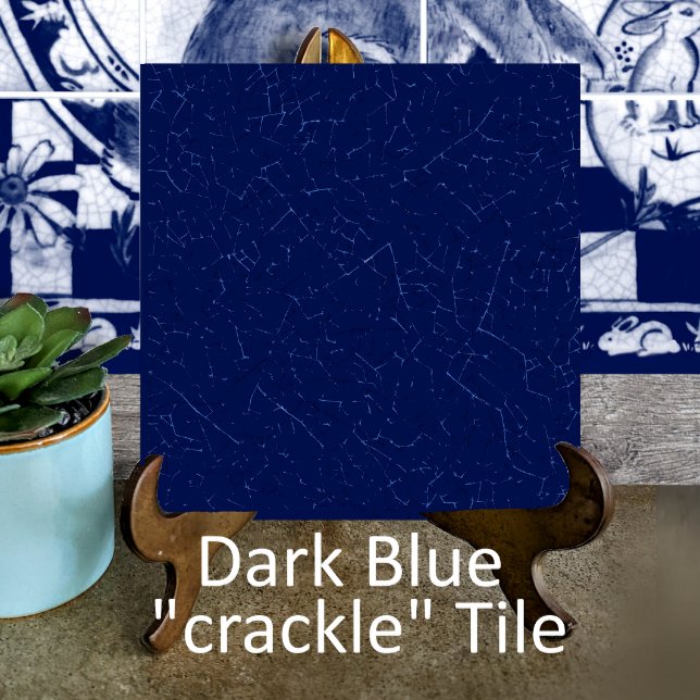 Dark Blue Crackle Glaze Navy Cobalt Dedham Delft Ceramic Tile (Creator Uploaded)