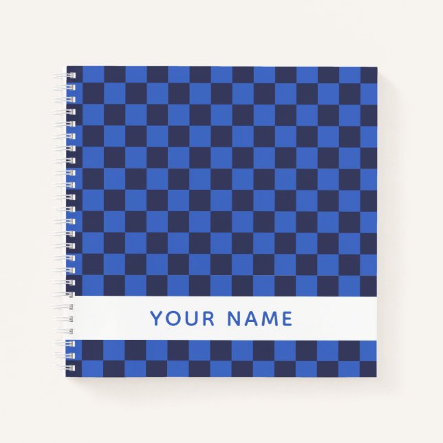 Dark Blue Croatian Checkers With Name  Notebook (Front)