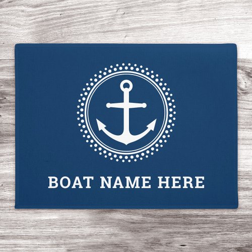 Dark blue custom boat name nautical anchor doormat