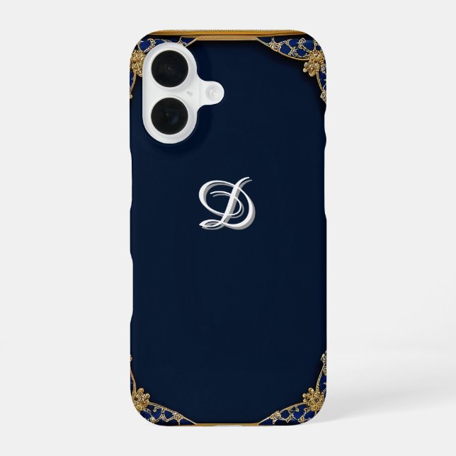 📱 Dark Blue Custom Name Ornate Gift ✨ iPhone Case (Back)
