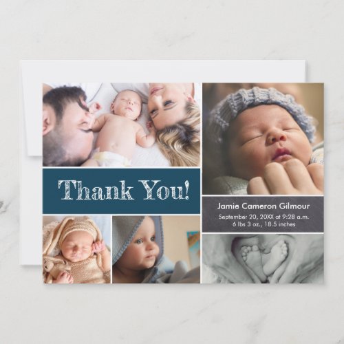 Dark Blue Custom Photo Collage Baby Shower Thank You Card