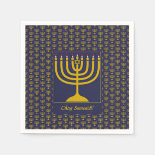 Dark Blue Customizable Hanukkah MENORAH Napkins