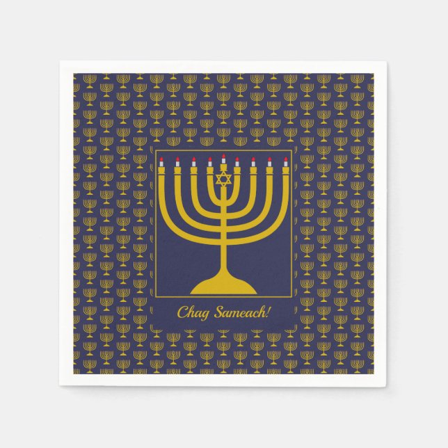 Dark Blue Customizable | Hanukkah | MENORAH Napkins (Front)