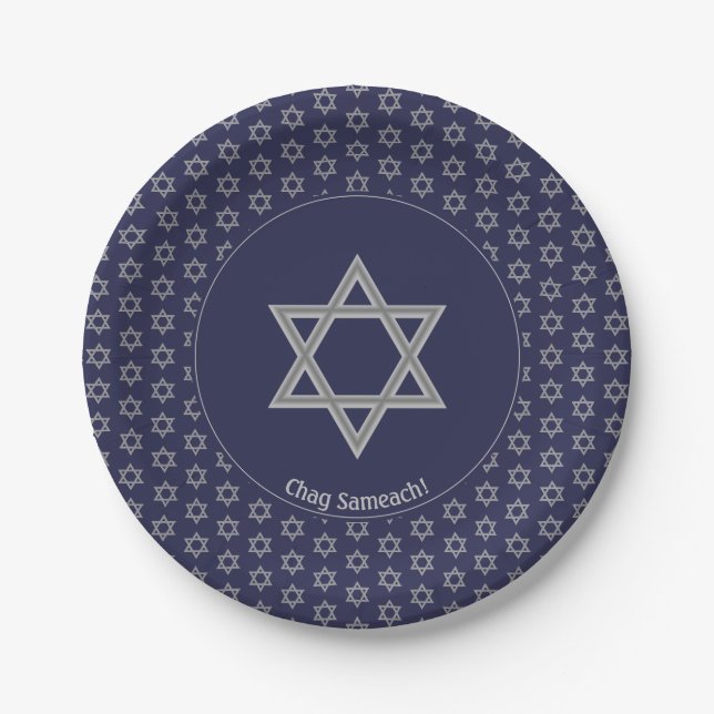 Dark Blue Customizable STAR OF DAVID Paper Plates (Front)