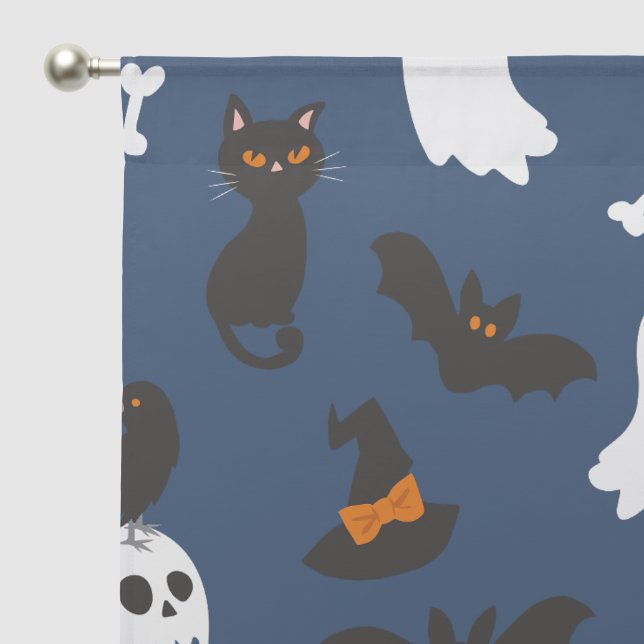 Dark Blue Cute Nursery Kids Halloween Pattern Sheer Curtains (Pocket)