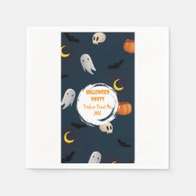 Dark Blue Cute Pumpkin Ghost Moon Halloween