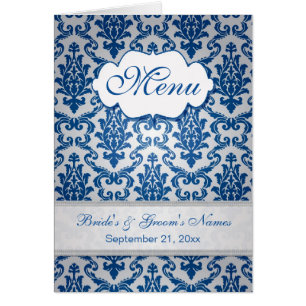Dark blue Damask Menu Cards