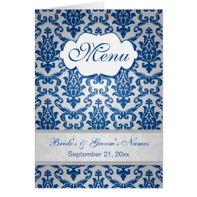 Dark blue Damask Menu Cards (Front)