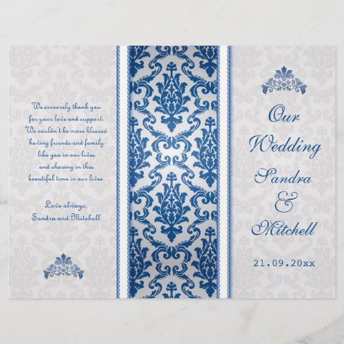 Dark blue damask on silver Wedding Program