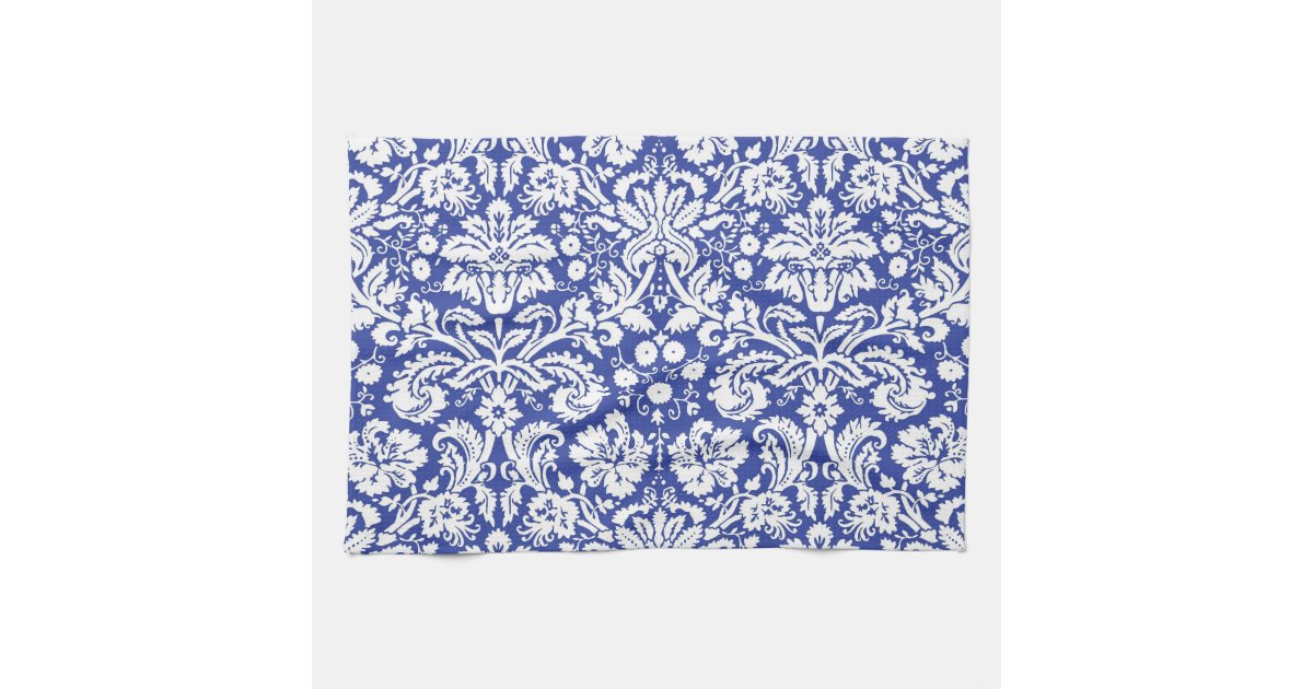 Dark blue damask pattern towel Zazzle