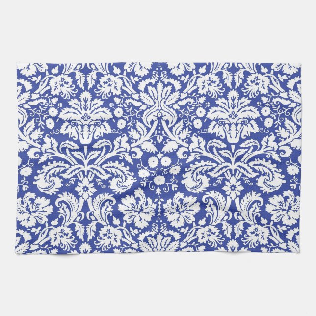 Dark blue damask pattern towel (Horizontal)