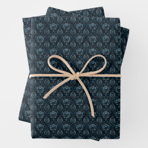 Dark Blue Damask Wrapping Paper Sheets