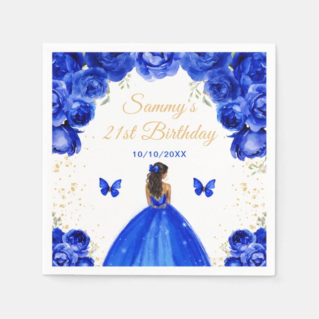 Dark Blue Dark Skin Princess Birthday Party Napkins (Front)
