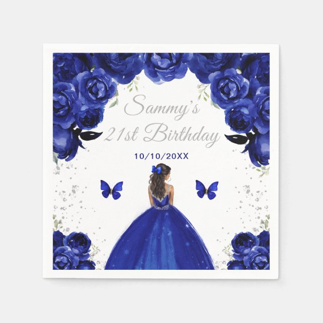 Dark Blue Dark Skin Princess Birthday Party Napkins (Front)