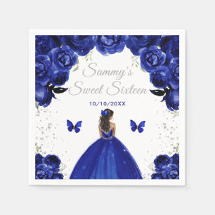 Dark Blue Dark Skin Princess Sweet Sixteen Napkins