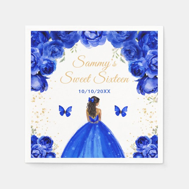 Dark Blue Dark Skin Princess Sweet Sixteen Napkins (Front)