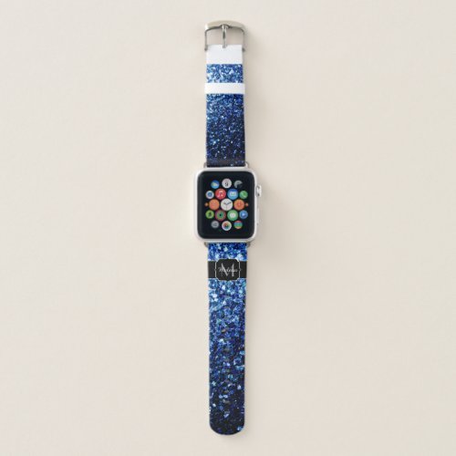Dark Blue deep shiny faux glitter sparkle Monogram Apple Watch Band