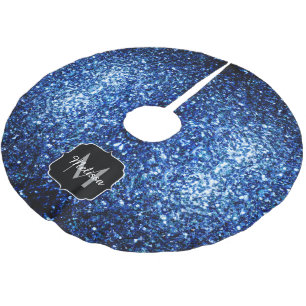 Dark Blue deep shiny faux glitter sparkle Monogram Brushed Polyester Tree Skirt