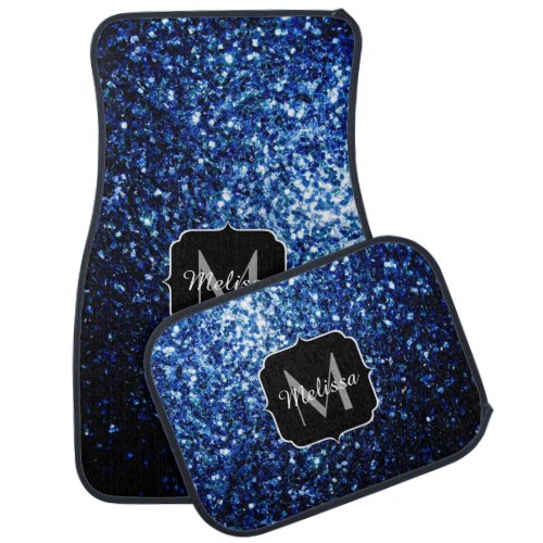 Dark Blue deep shiny faux glitter sparkle Monogram Car Mat