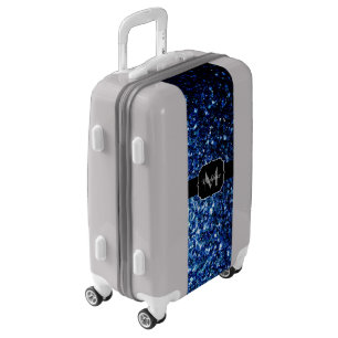 Dark Blue deep shiny faux glitter sparkle Monogram Luggage