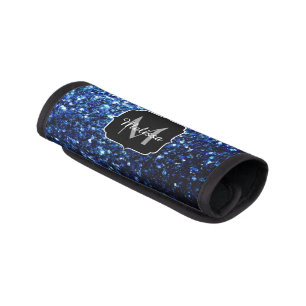 Dark Blue deep shiny faux glitter sparkle Monogram Luggage Handle Wrap