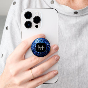Dark Blue deep shiny faux glitter sparkle Monogram PopSocket