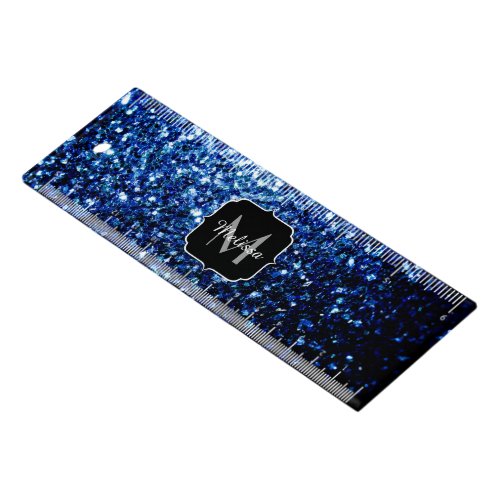 Dark Blue deep shiny faux glitter sparkle Monogram Ruler