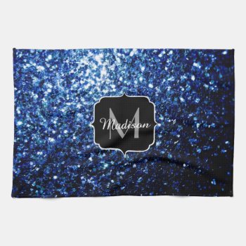 Dark Blue Deep Shiny Faux Glitter Sparkle Monogram Towel by PLdesign at Zazzle