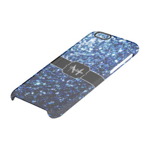 Dark Blue deep shiny faux glitter sparkle Monogram Clear iPhone 6/6S Case