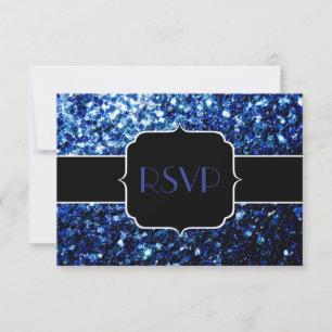 Dark Blue deep shiny faux glitter sparkle Sweet 16 RSVP Card