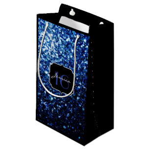 Dark Blue deep shiny faux glitter sparkle Sweet 16 Small Gift Bag