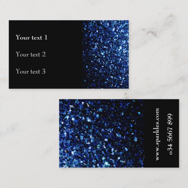Dark Blue deep shiny faux glitter sparkles black Business Card (Front/Back)